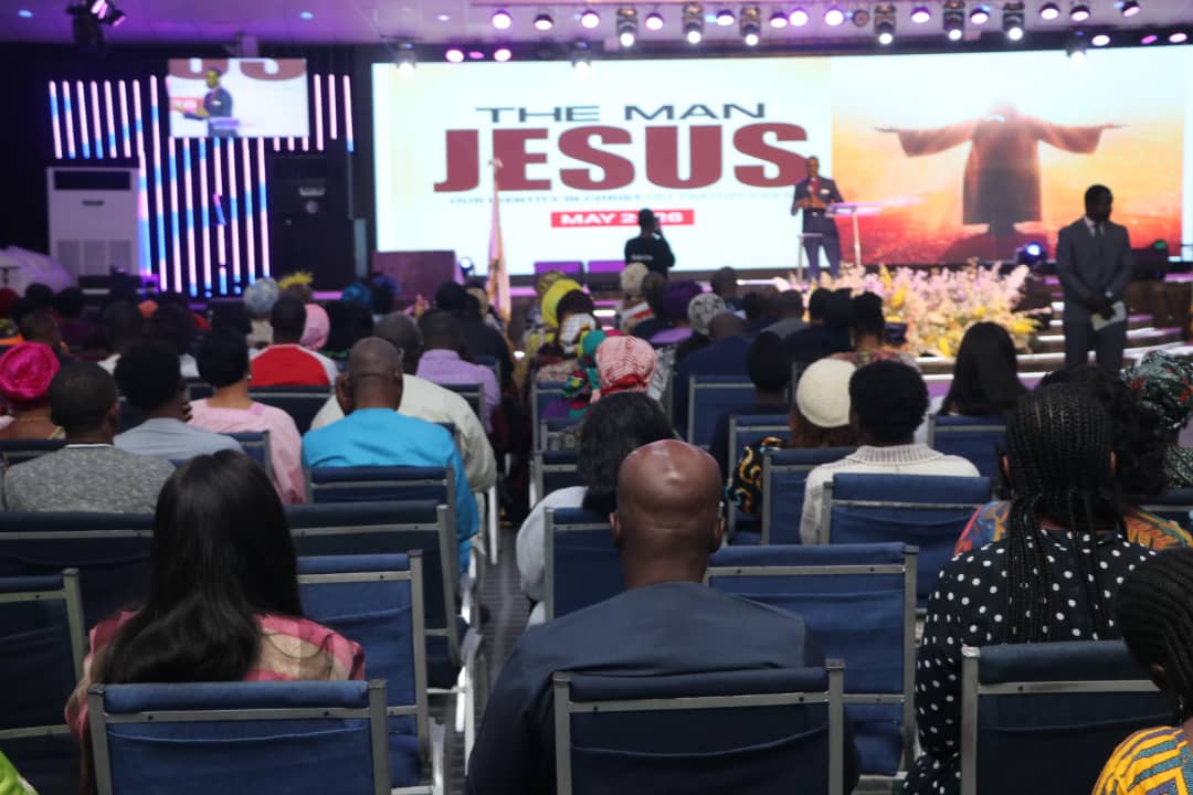 Trinity House worship service with congregation and stage